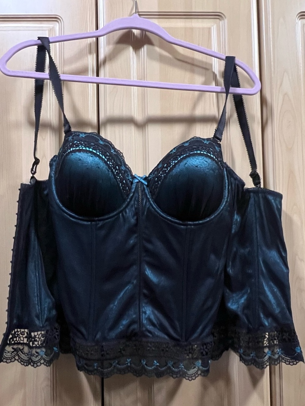 Affinitas Black and Teal Lace Bustier Bra - Picture 2 of 5